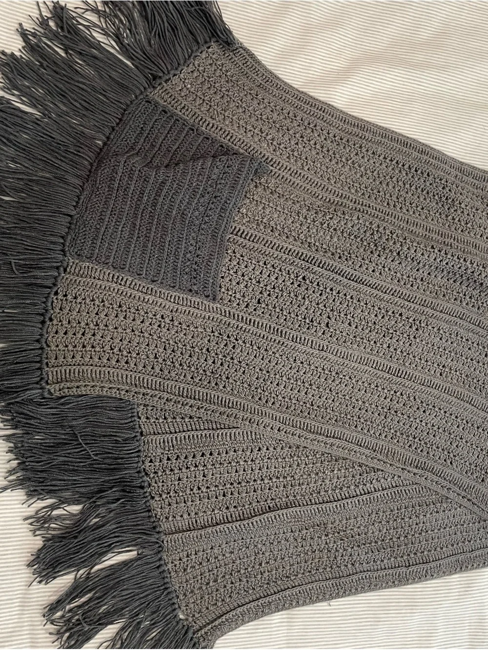 Gray Crochet Fringe Table Runner - Home Dining Table Linen - 4.5 ft